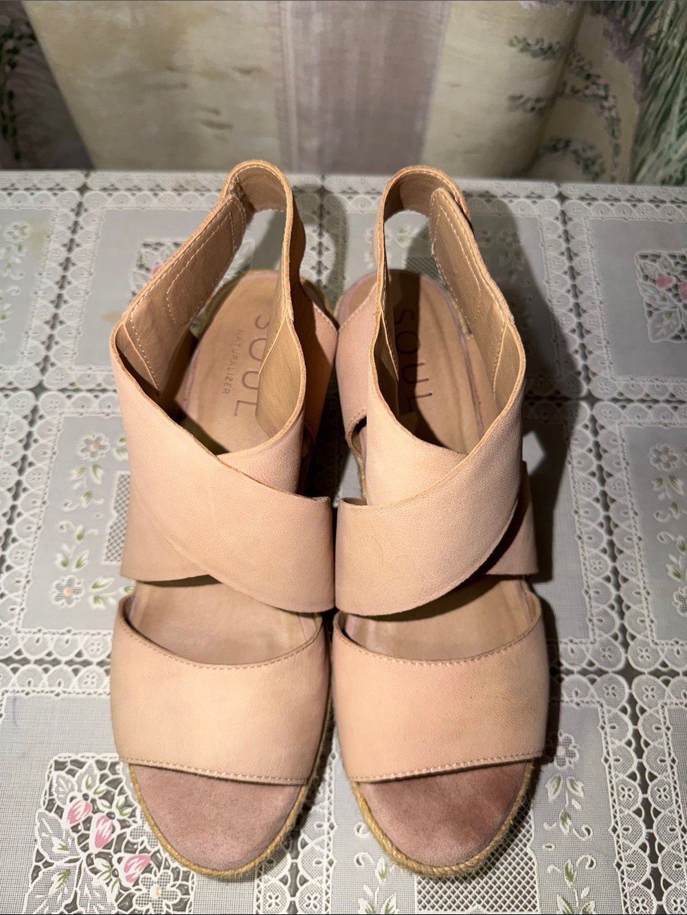 SOUL Naturalizer Blush Pink Crisscross Slingback Wedges